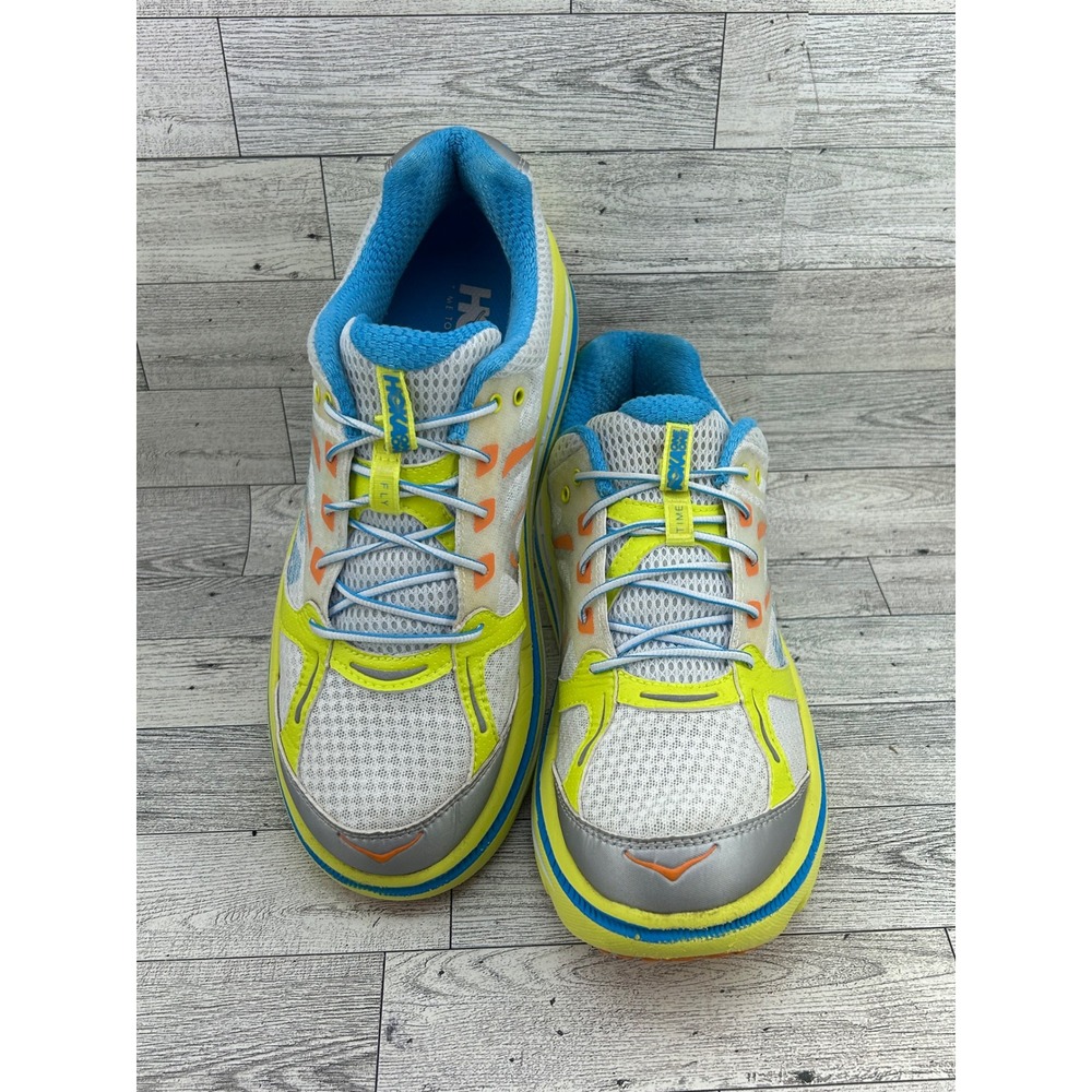 Hoka One One Bondi B Women Running Shoes White Lime Cyan Sz 9.5